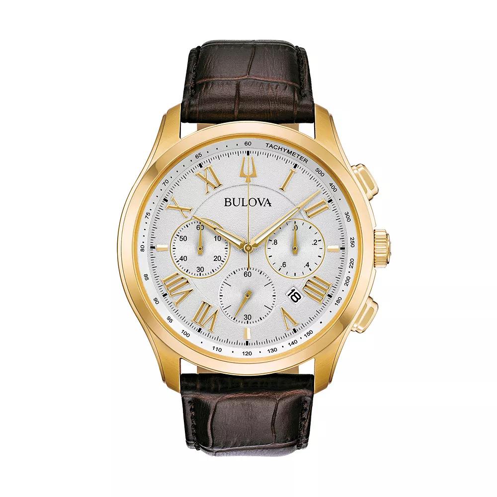 Bulova Mens Classic Wilton Leather Chronograph Watch - 97B169 Brown Product Image