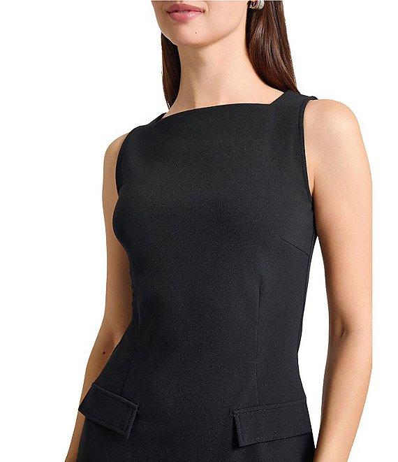 Ming Wang Stretch Crepe Boat Neck Sleeveless Sheath Dress Product Image