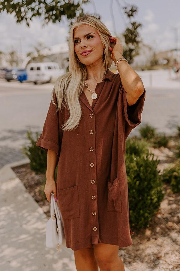 St. Lucia Bound Linen-Blend Mini Dress in Chocolate Curves Product Image