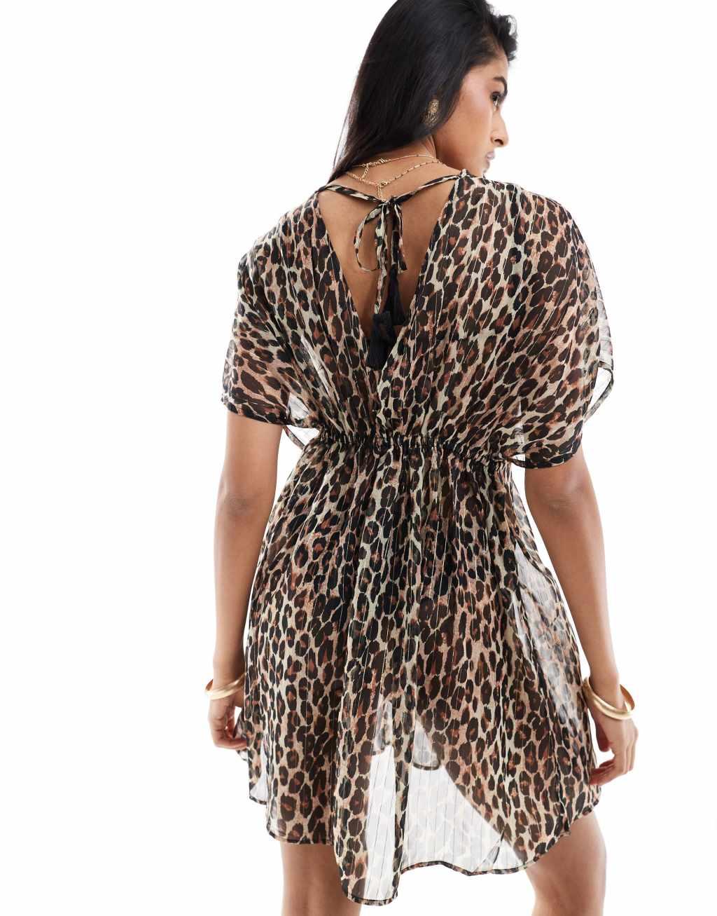 Accessorize leopard beach kaftan in multi Product Image