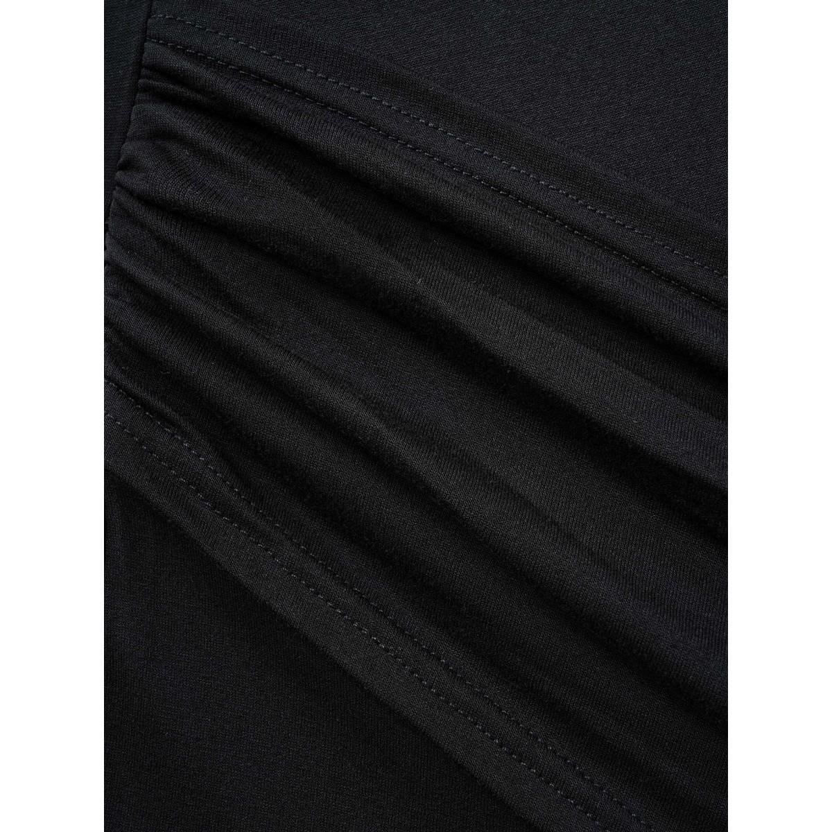 Plus Size Overlap Collar Dolman Sleeve Ruched Dress Black Women At the Office Gathered Overlap Collar Short sleeve Curvy BloomChic 10/M Product Image