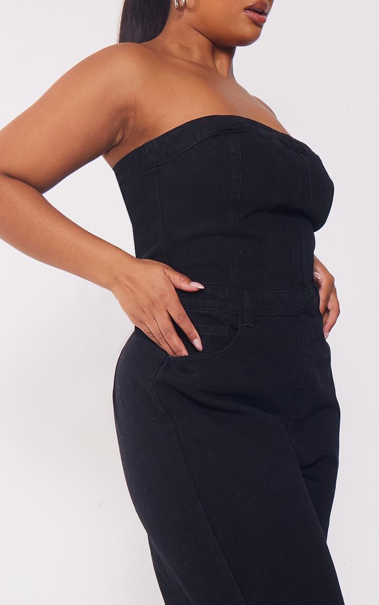 Plus Washed Black Bandeau Denim Jumpsuit Product Image
