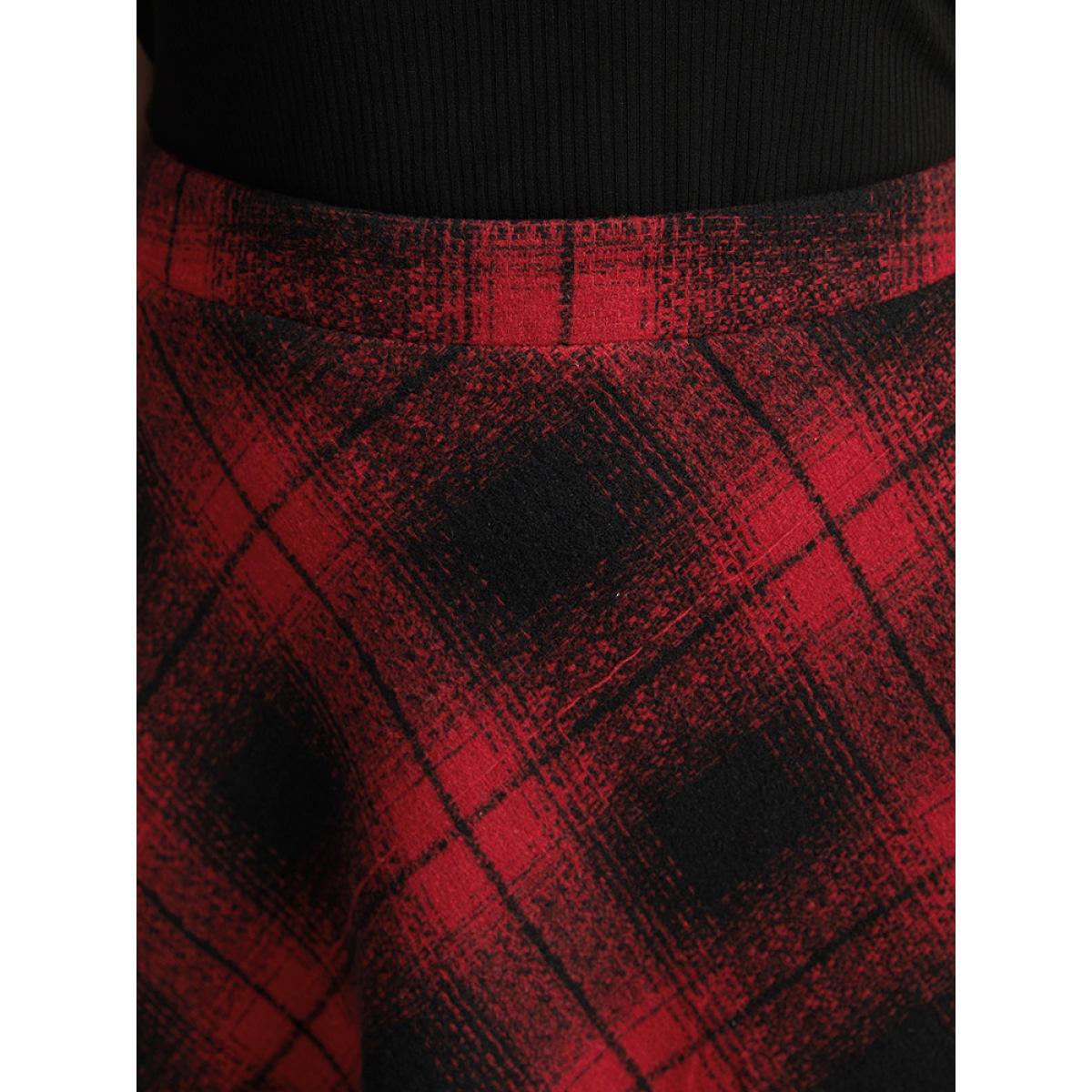 Plus Size Plaid Pocket Elastic Waist Skirt Women Red Casual A-line No stretch Pocket Everyday Skirts BloomChic 26/4X Product Image