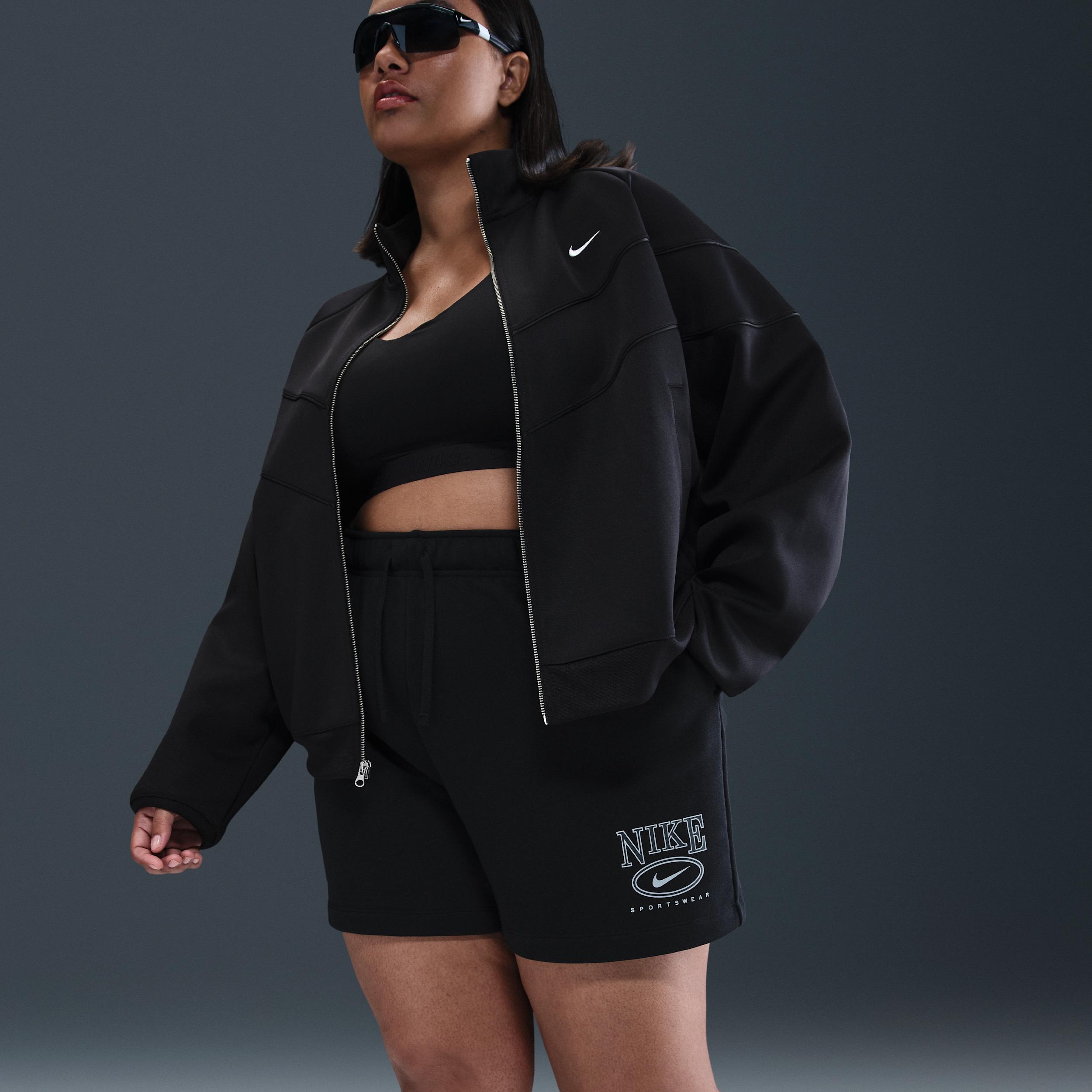 Womens Nike Sportswear Club Fleece Mid-Rise 4 Graphic Shorts (Plus Size) | HJ1284-010 Product Image