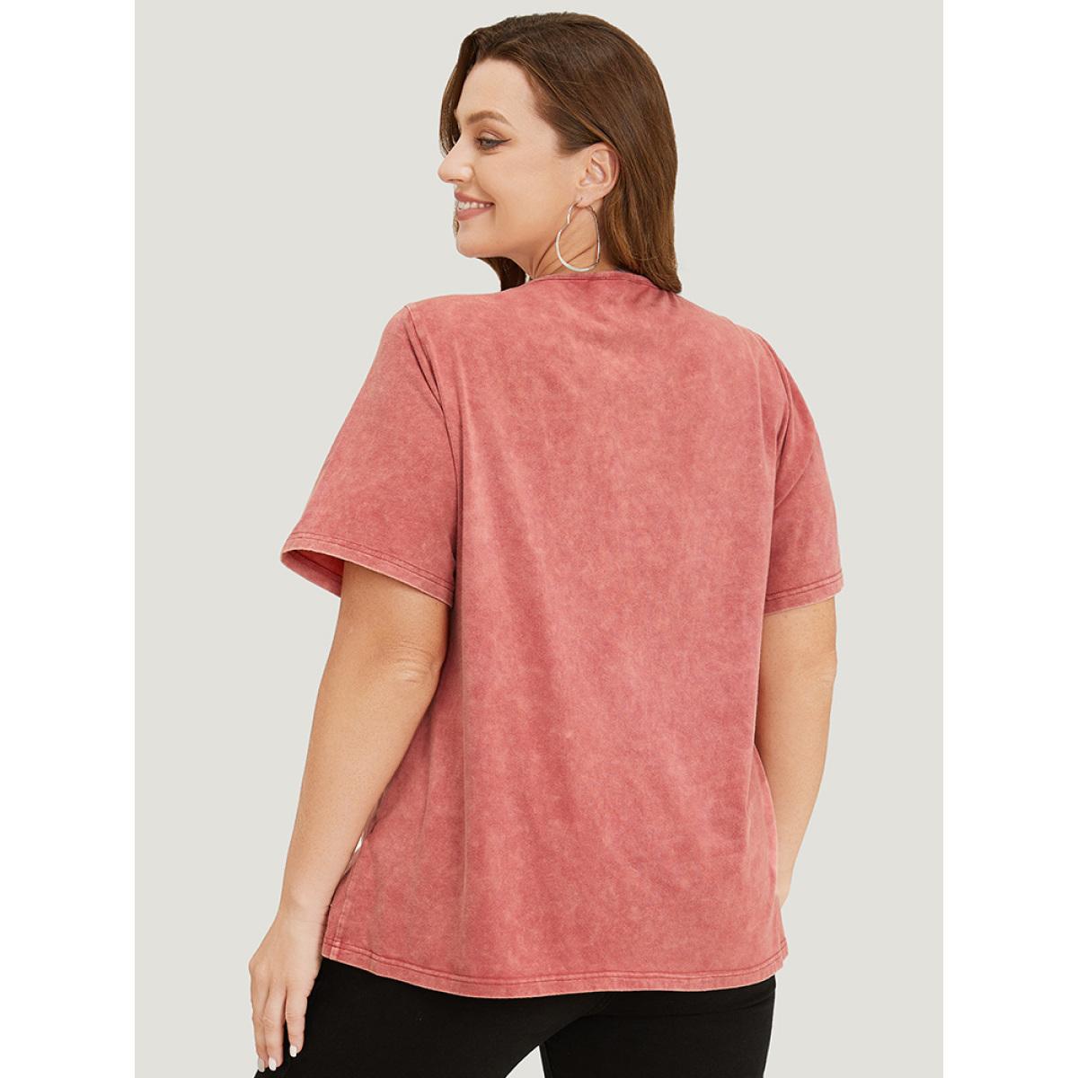 Plus Size Solid Lace Up Crew Neck Vintage T-shirt Rust Women Casual Cross straps Plain Round Neck Dailywear T-shirts BloomChic 12/L Product Image