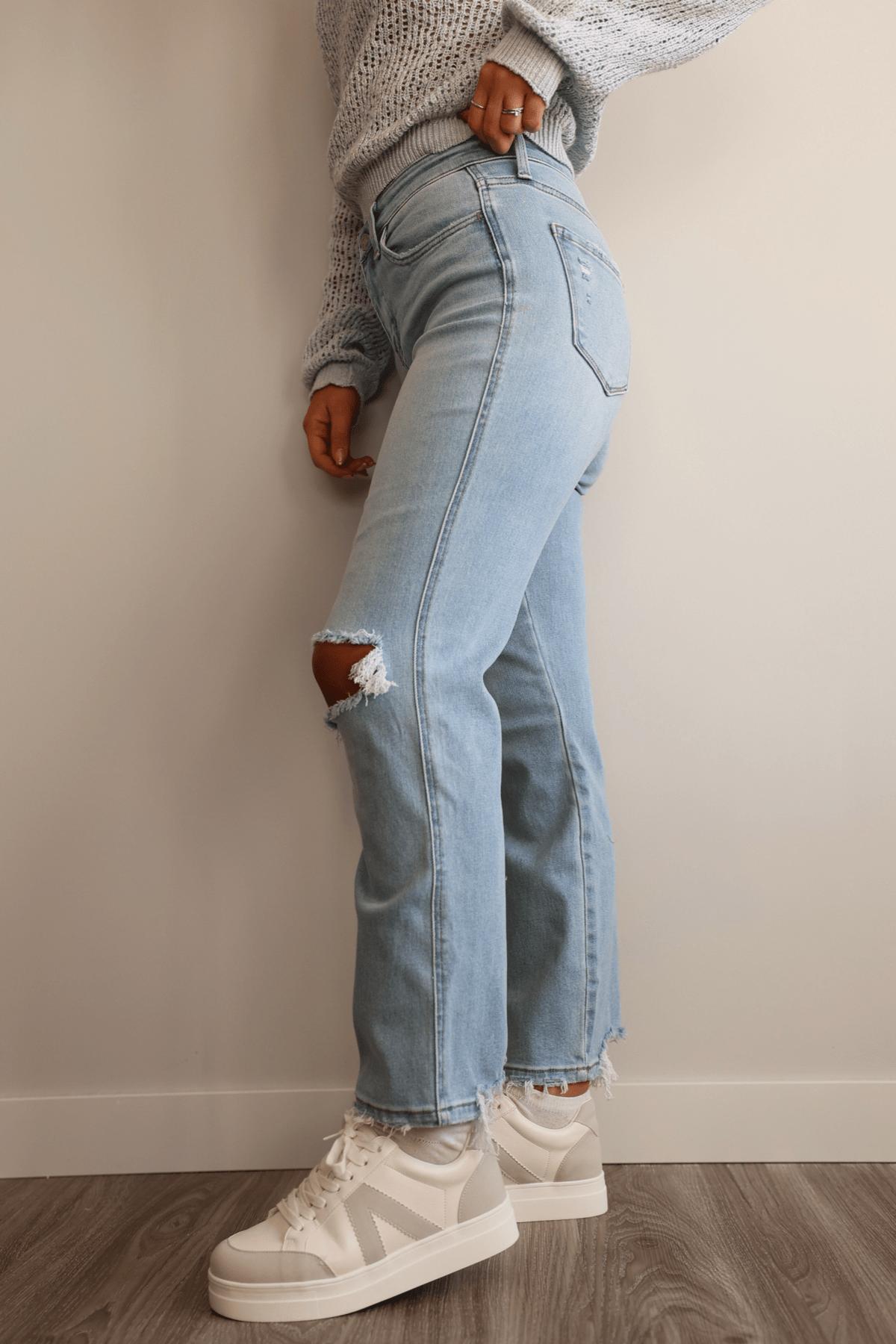 Light Wash Distressed Crop Straight Leg Jeans - FINAL SALE Product Image