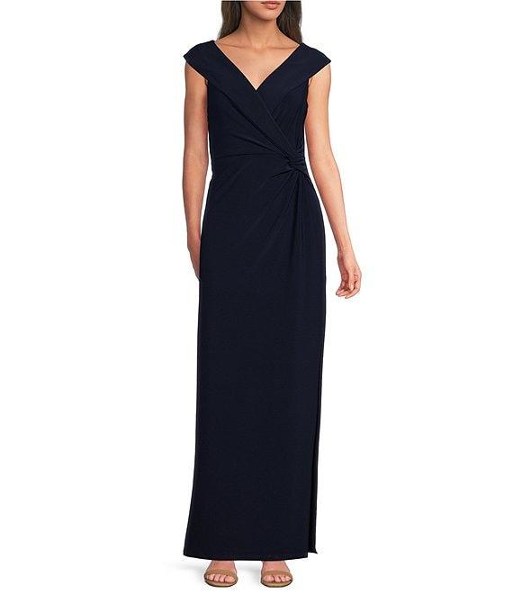 Lauren Ralph Lauren Portrait Collar Cap Sleeve Crepe Sheath Gown Product Image