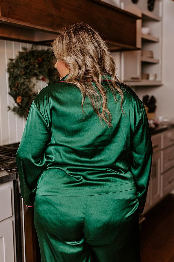Feeling Luxurious Satin Pajama Top in Hunter Green Curves Product Image