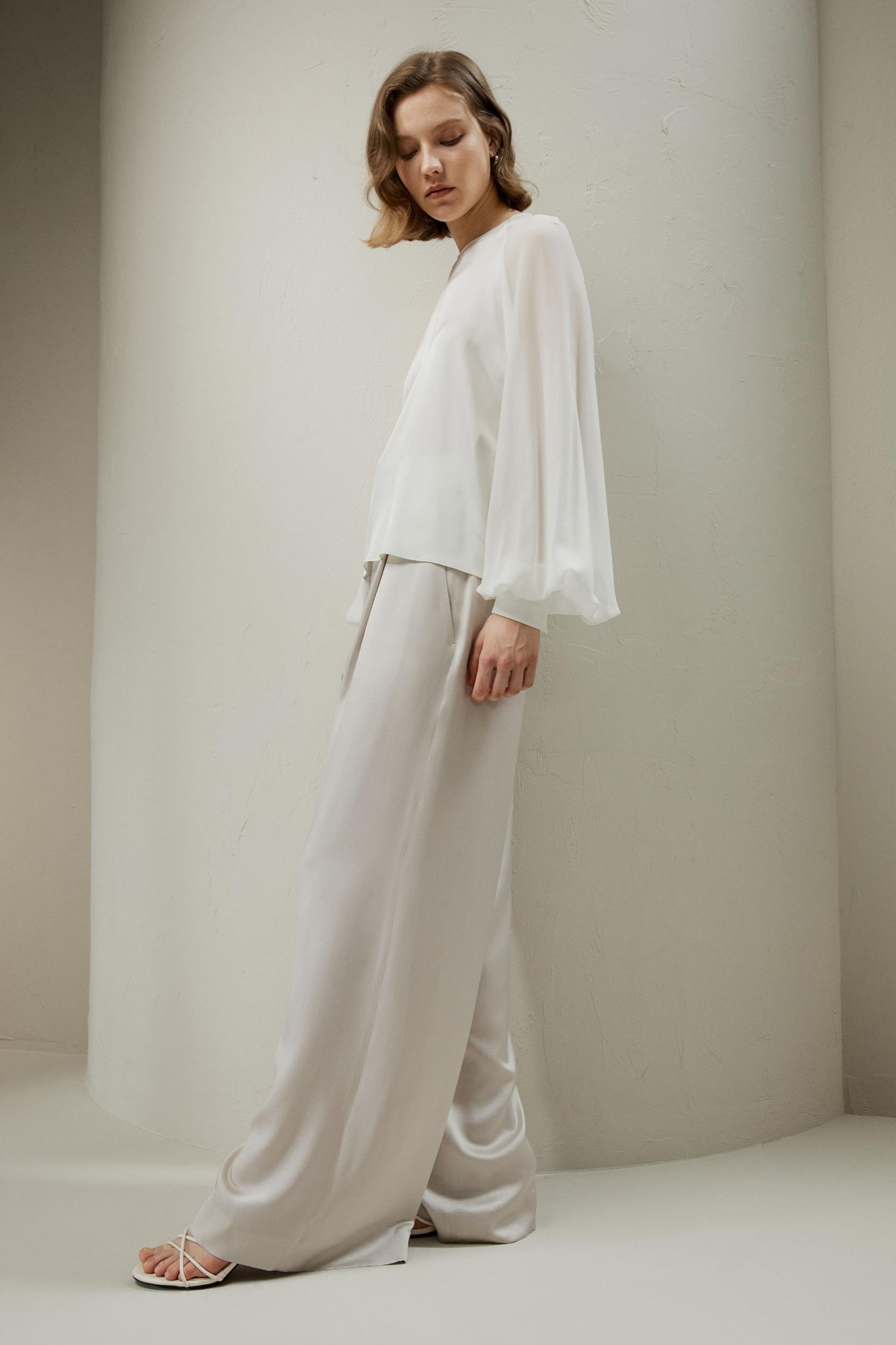 LILYSILK Women Silk Tops White Light and Soft Long Balloon Sleeves 100% Grade 6A Mulberry Silk Light and Soft XL Product Image