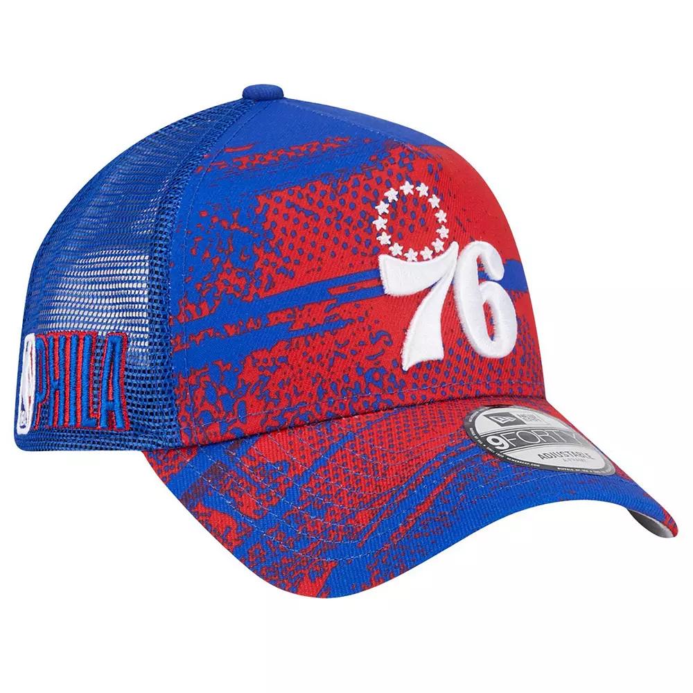 Men's New Era Royal/Red Philadelphia 76ers Tip Off A-Frame Trucker 9FORTY Adjustable Hat, 76r Blue Product Image