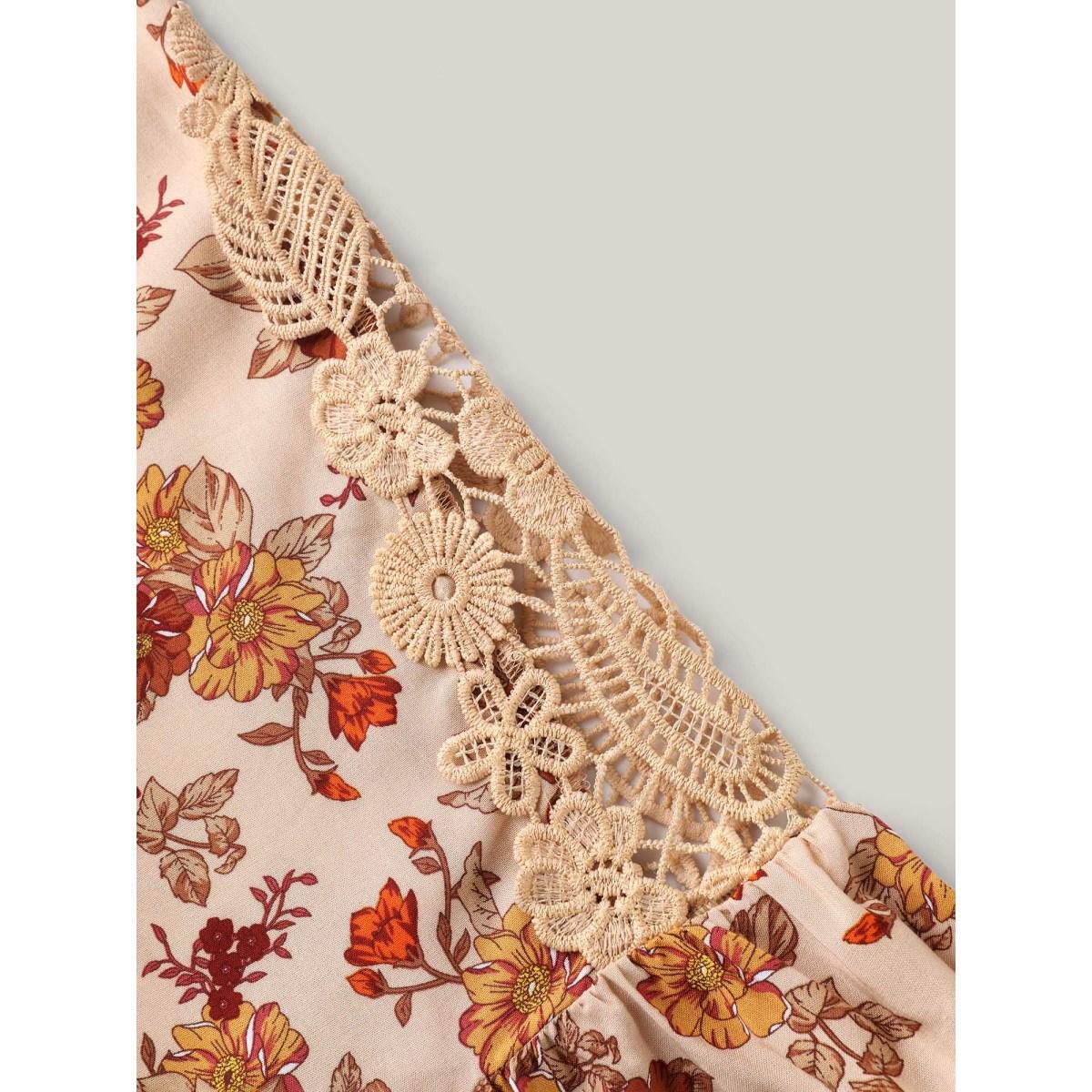 Plus Size Multicolor Floral Print Lace V-Neck Blouse Women Three Quater Length Sleeve V-neck Vacation Blouses BloomChic 14-16/1X Product Image