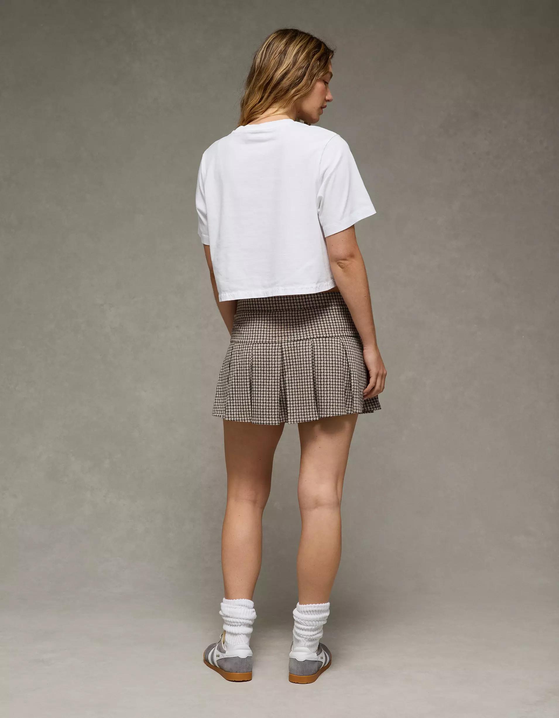 AE It Knit Low-Rise Pleated Plaid Skort Product Image
