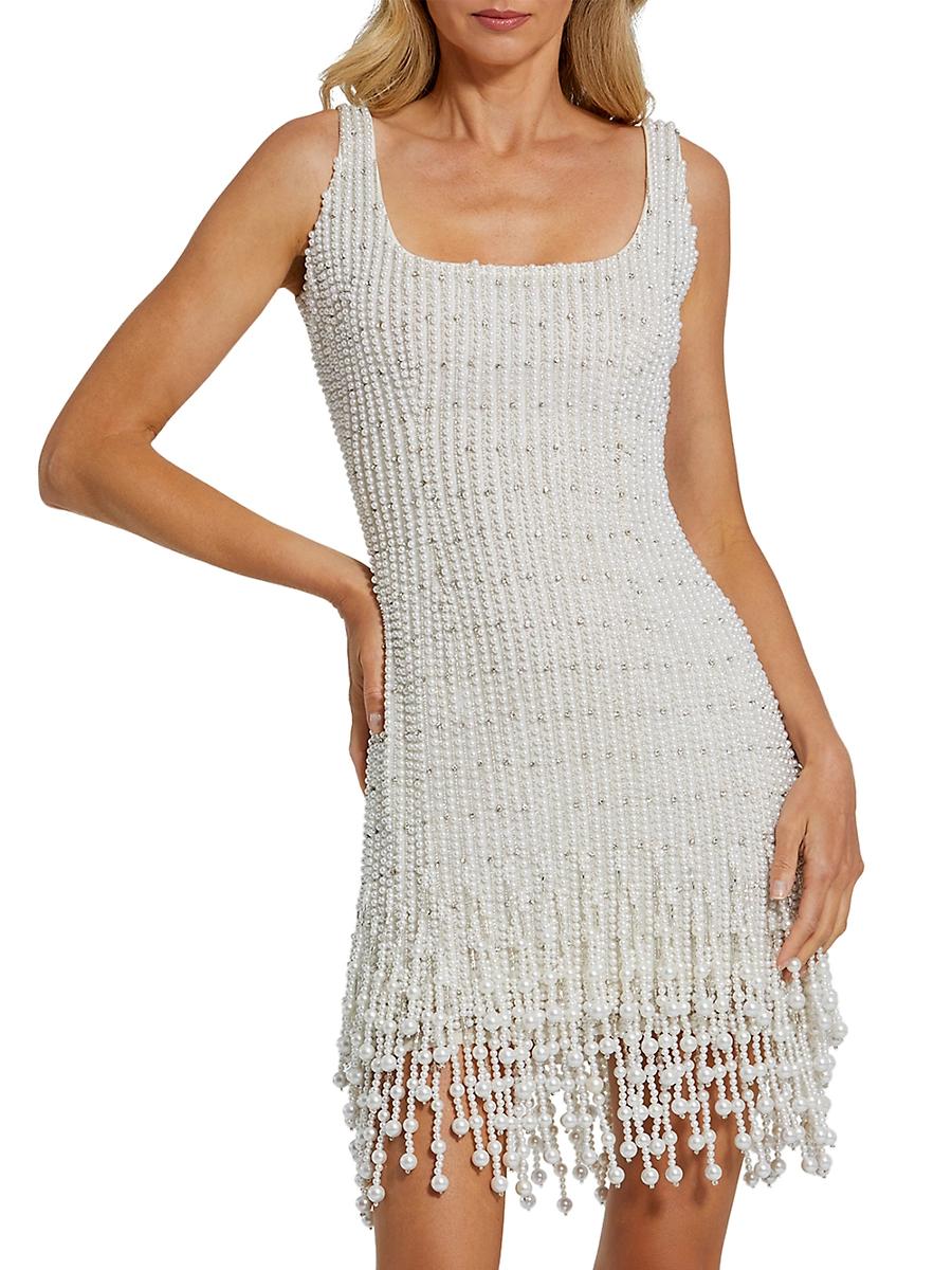 Womens Imitation Pearl-Embellished Beaded Minidress Product Image
