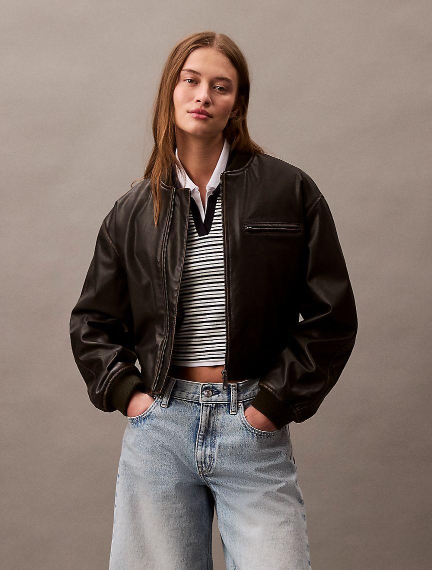 Faux Leather Bomber Jacket Product Image