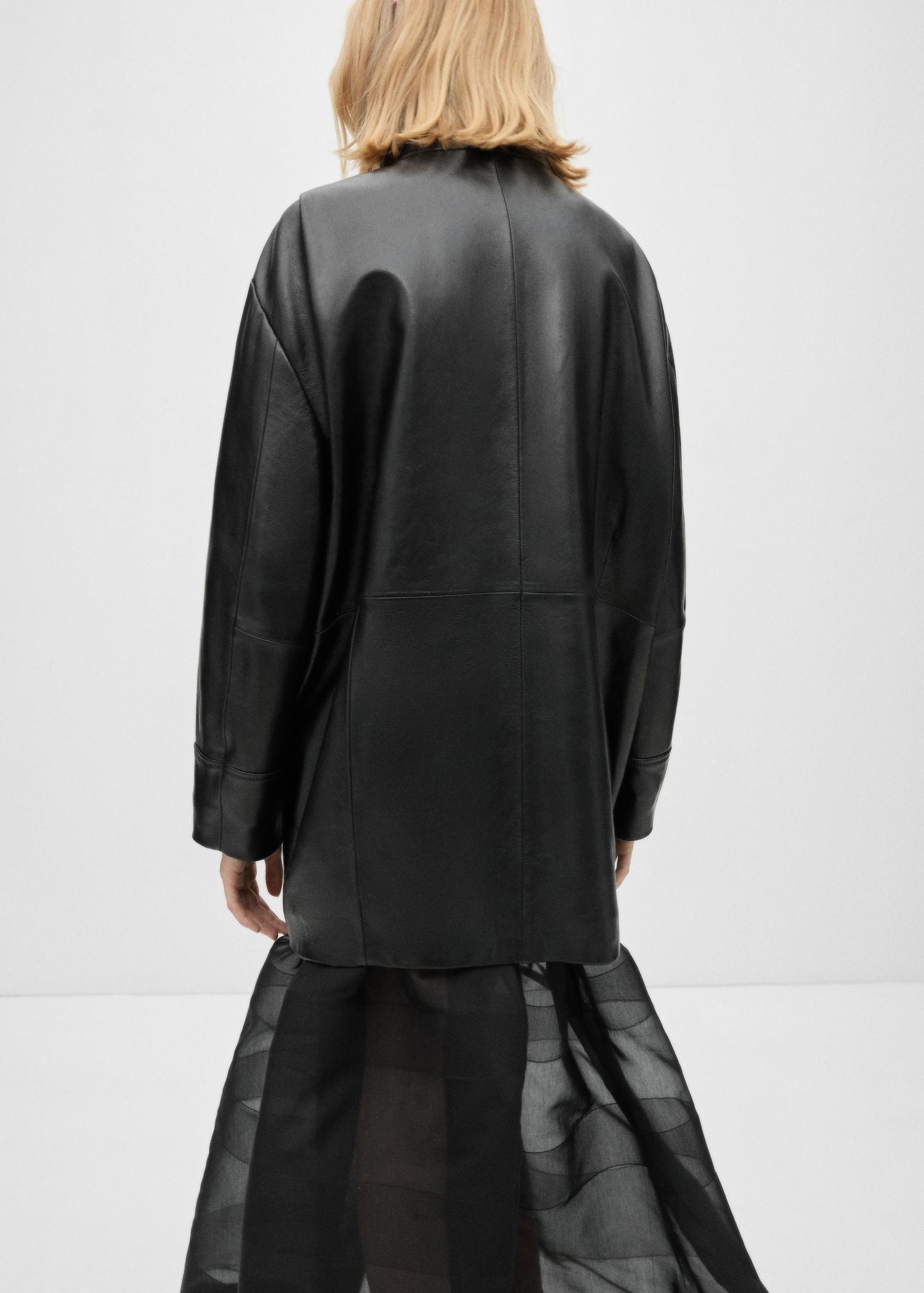 Oversized leather jacket - Women | MANGO USA Product Image