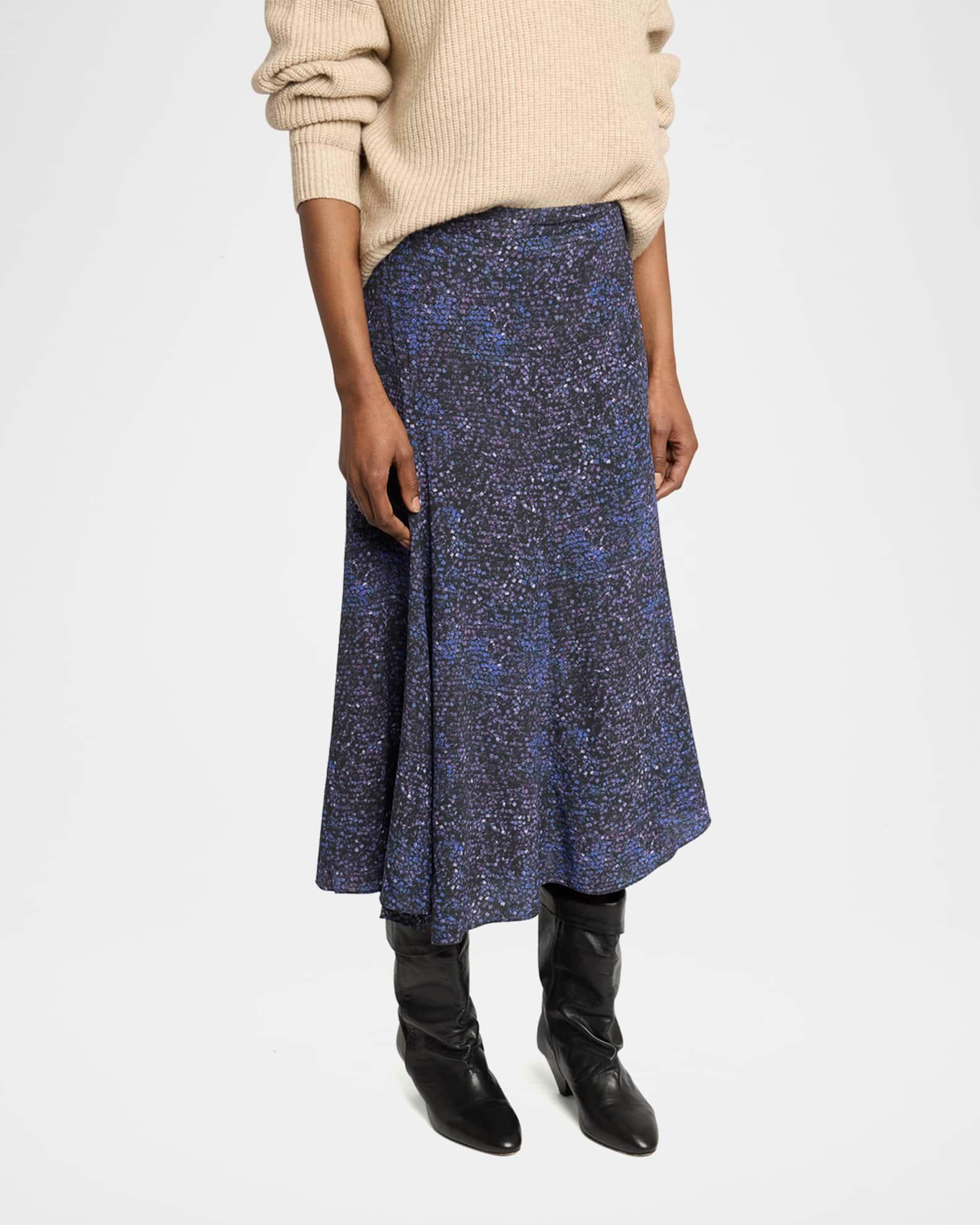 Hortensia Mosaic Flared Stretch Silk Skirt Product Image