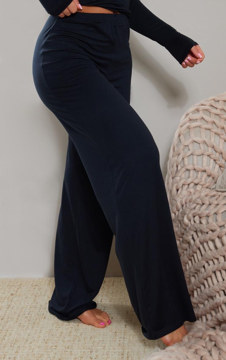 Black Soft Jersey Wide Leg Pajama Pants Product Image