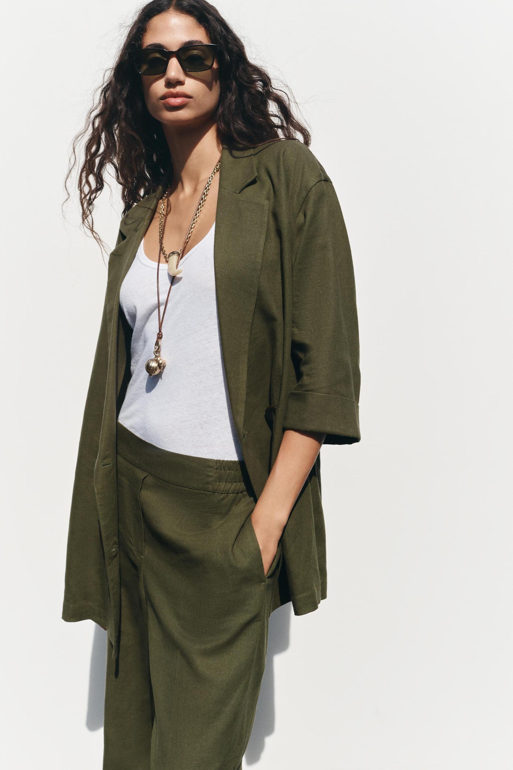 LINEN BLEND WIDE LEG PANTS Product Image