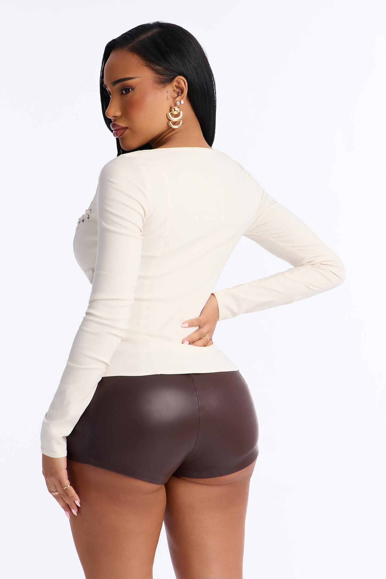 Janet Lace Up Corset Long Sleeve Top - Cream Female Product Image