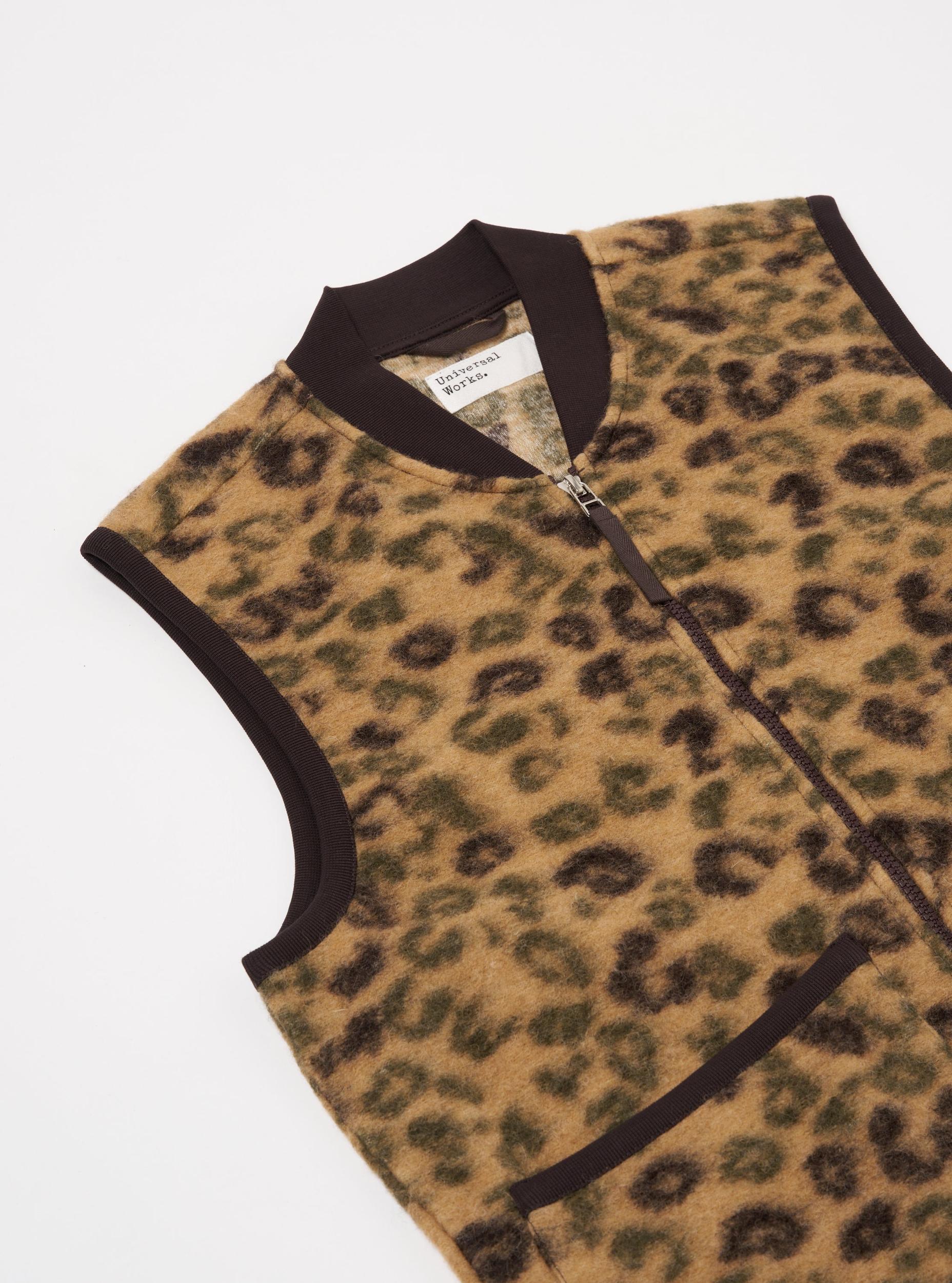 Universal Works Zip Waistcoat in Camo Leopard Fleece Product Image