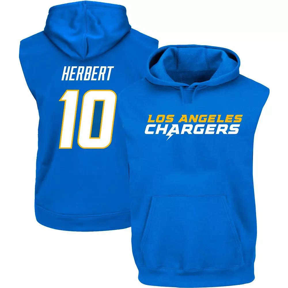 Men's Justin Herbert Powder Blue Los Angeles Chargers Big & Tall Muscle Pullover Hoodie, Size: 2XLT, Light Product Image
