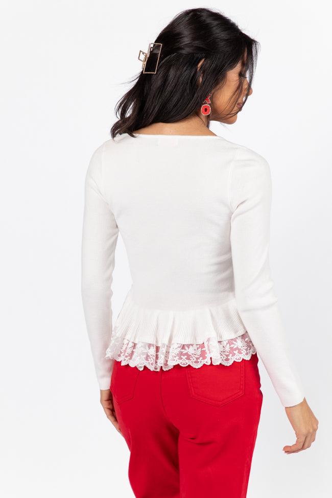 Choose Me Ivory Lace Trim Square Neck Sweater FINAL SALE Product Image
