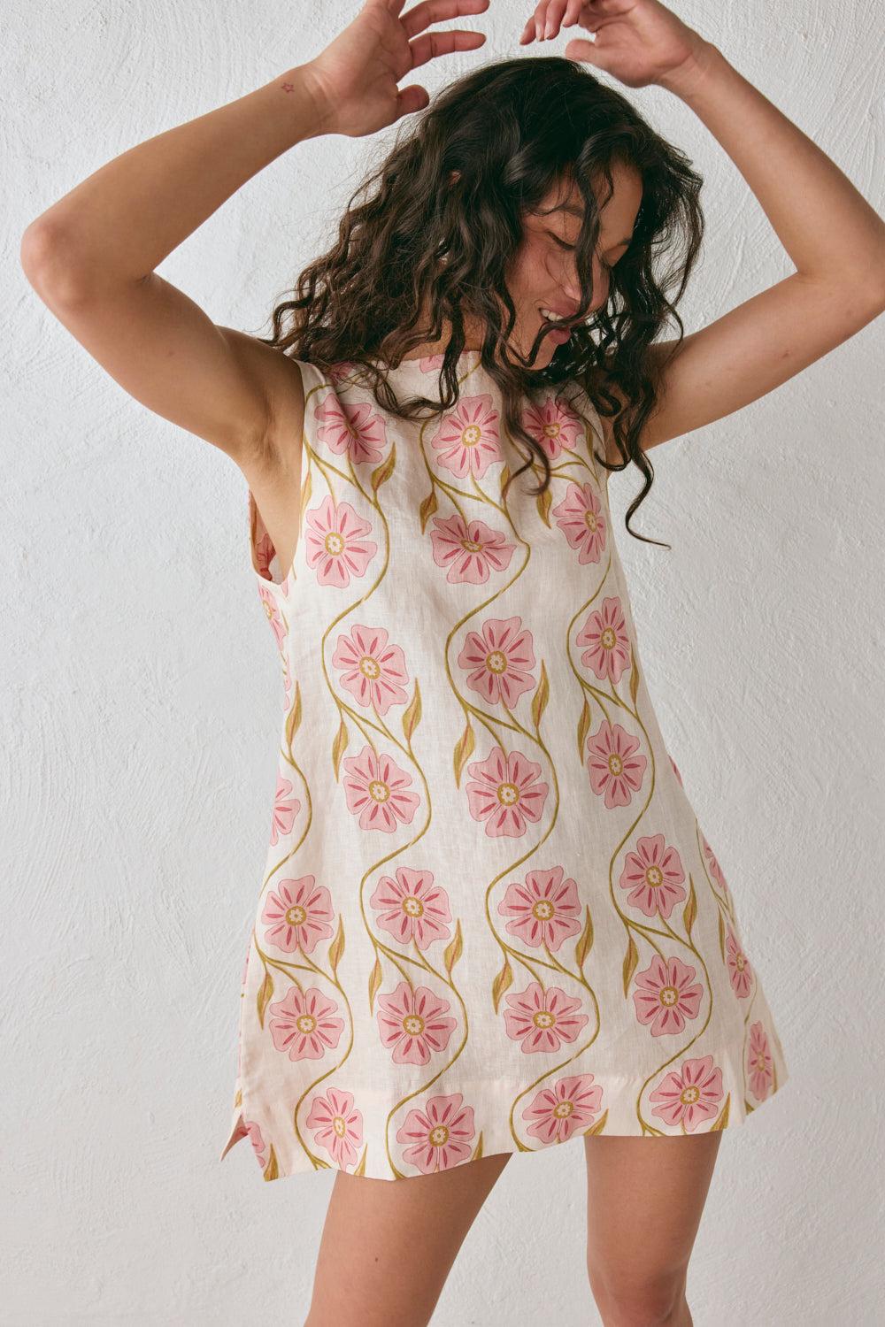 Aftersun Linen Mini Dress Bloom Product Image