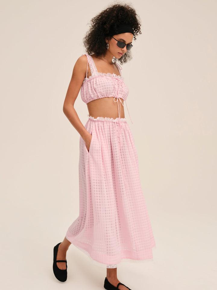 Ginny Gingham Midi Skirt — Pink Product Image