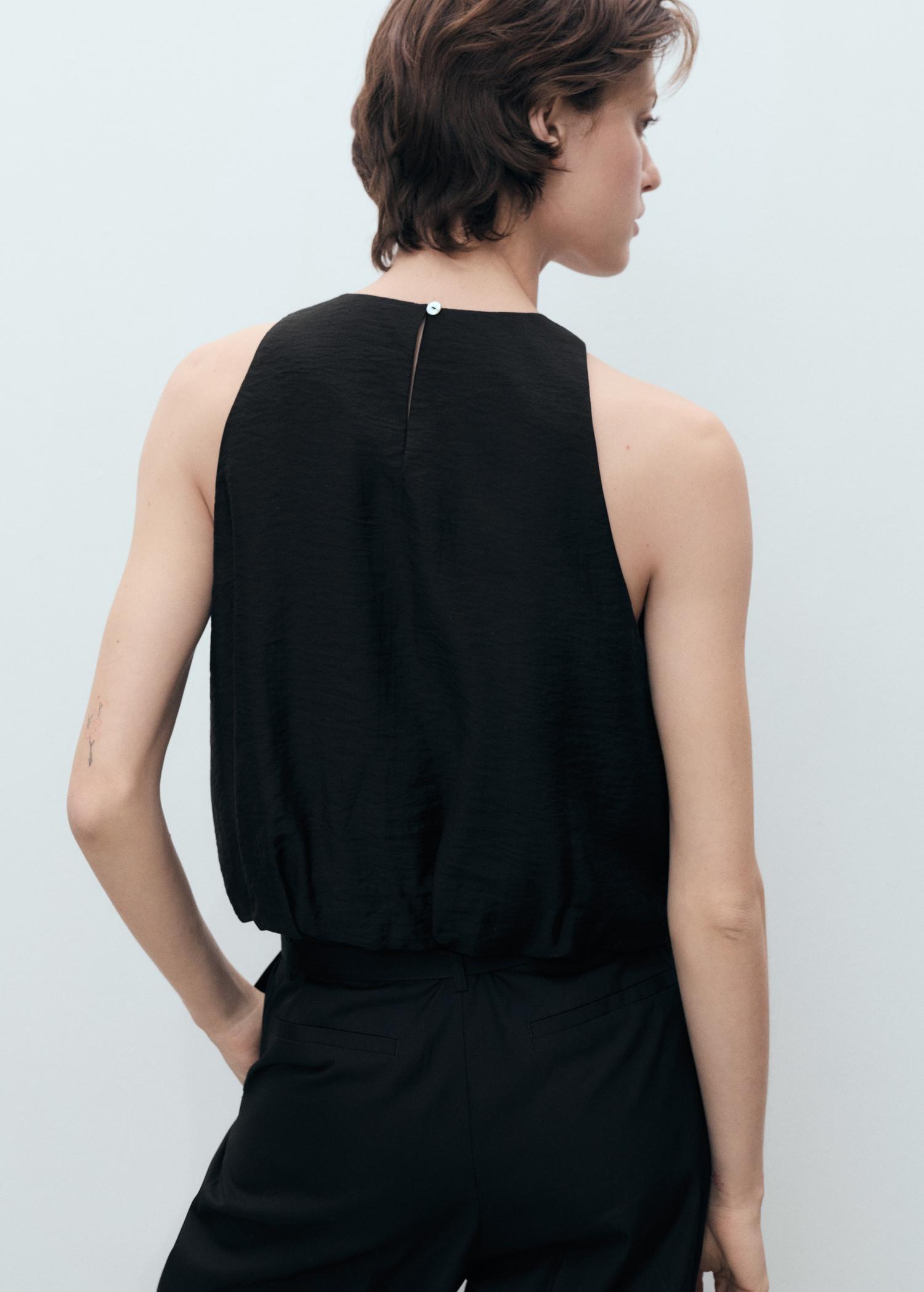 Lyocell-blend top with puffed hem - Women | MANGO USA Product Image