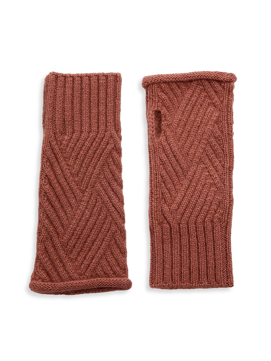 Womens Cabel-Knit Ribbed Trim Fingerless Gloves Product Image