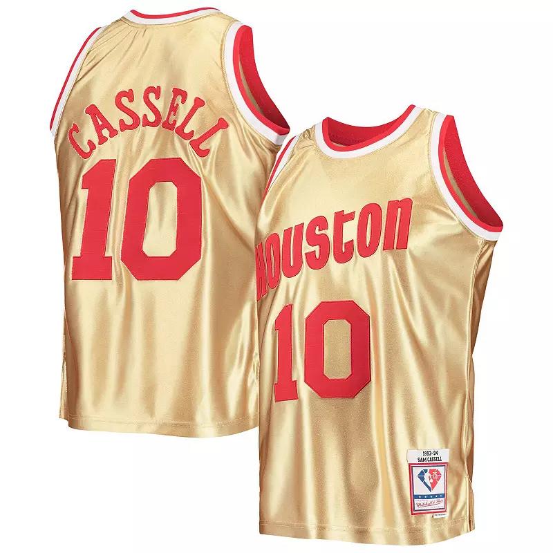 Men's Mitchell & Ness Sam Cassell Gold Houston Rockets 75th Anniversary 1993-94 Hardwood Classics Swingman Jersey, Size: Medium Product Image