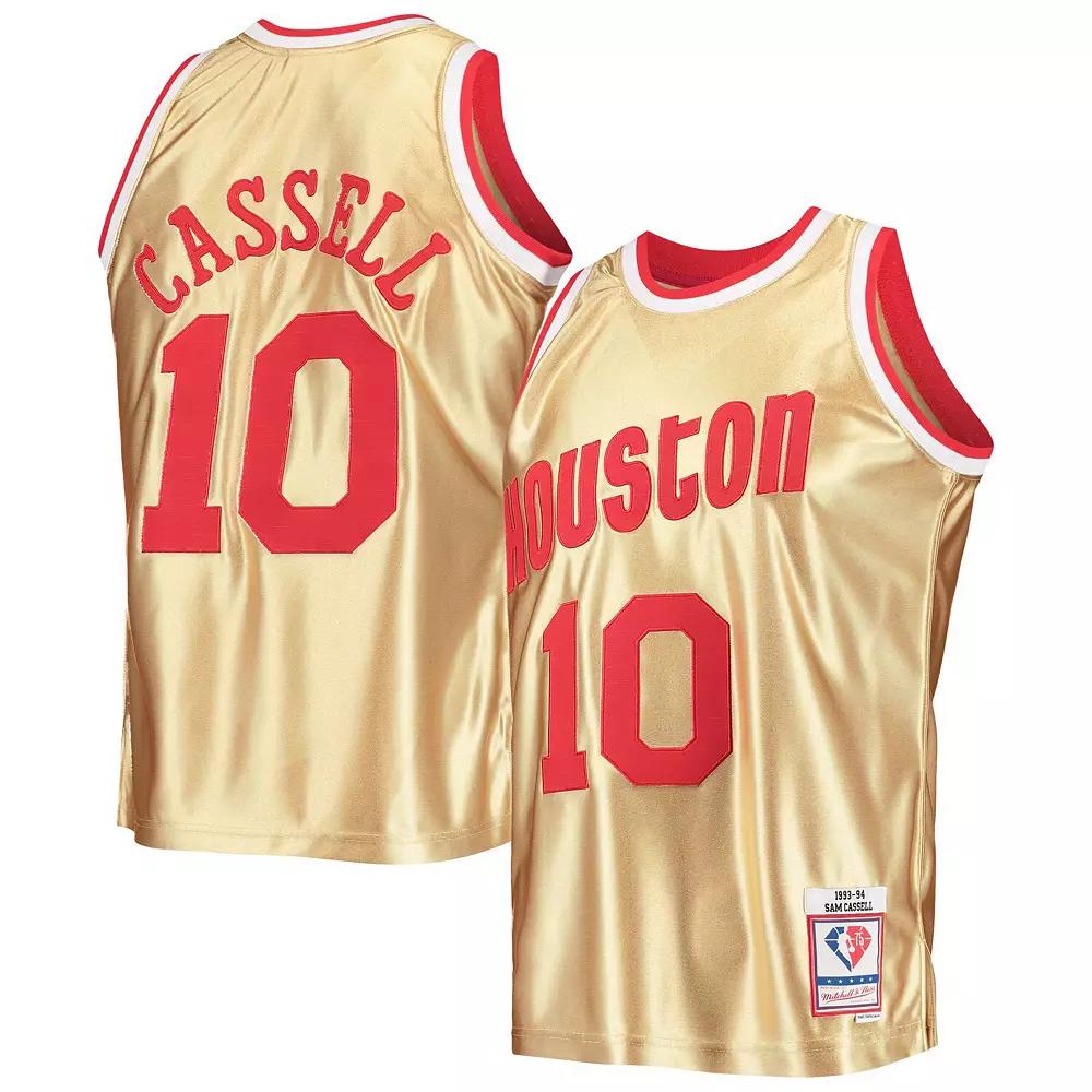 Men's Mitchell & Ness Sam Cassell Gold Houston Rockets 75th Anniversary 1993-94 Hardwood Classics Swingman Jersey, Size: Medium Product Image