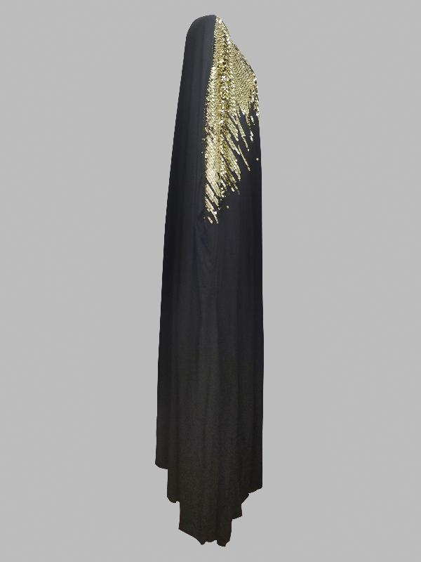 Long Sleeves Loose Rhinestone Round-Neck Maxi Dresses Product Image