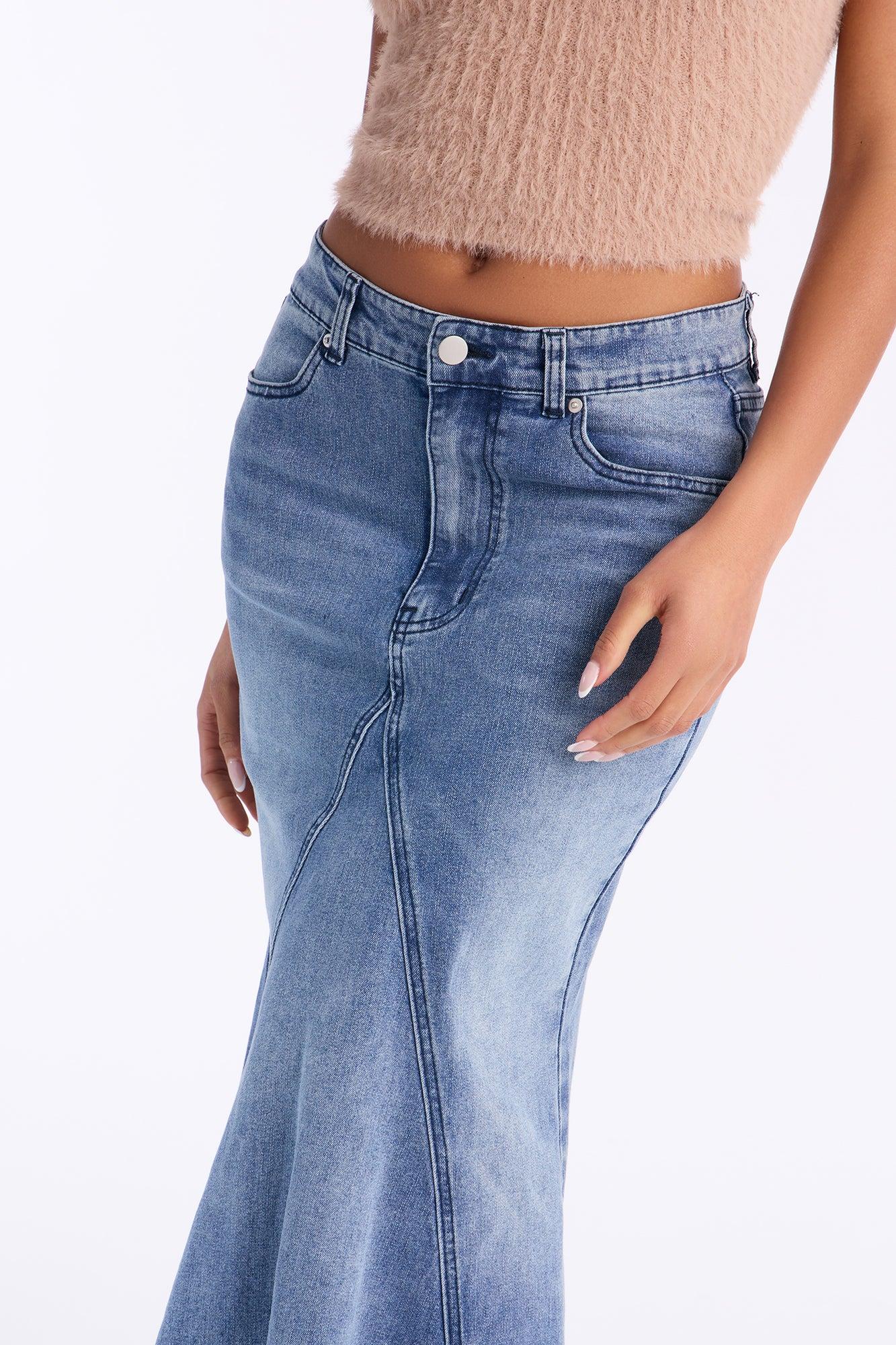 Boss Goals Chic Denim Maxi Skirt - Dark Wash Female Product Image