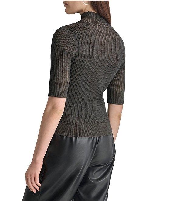 DKNY by Donna Karan Short Sleeve Mock Neck Ribbed Knit Top Product Image