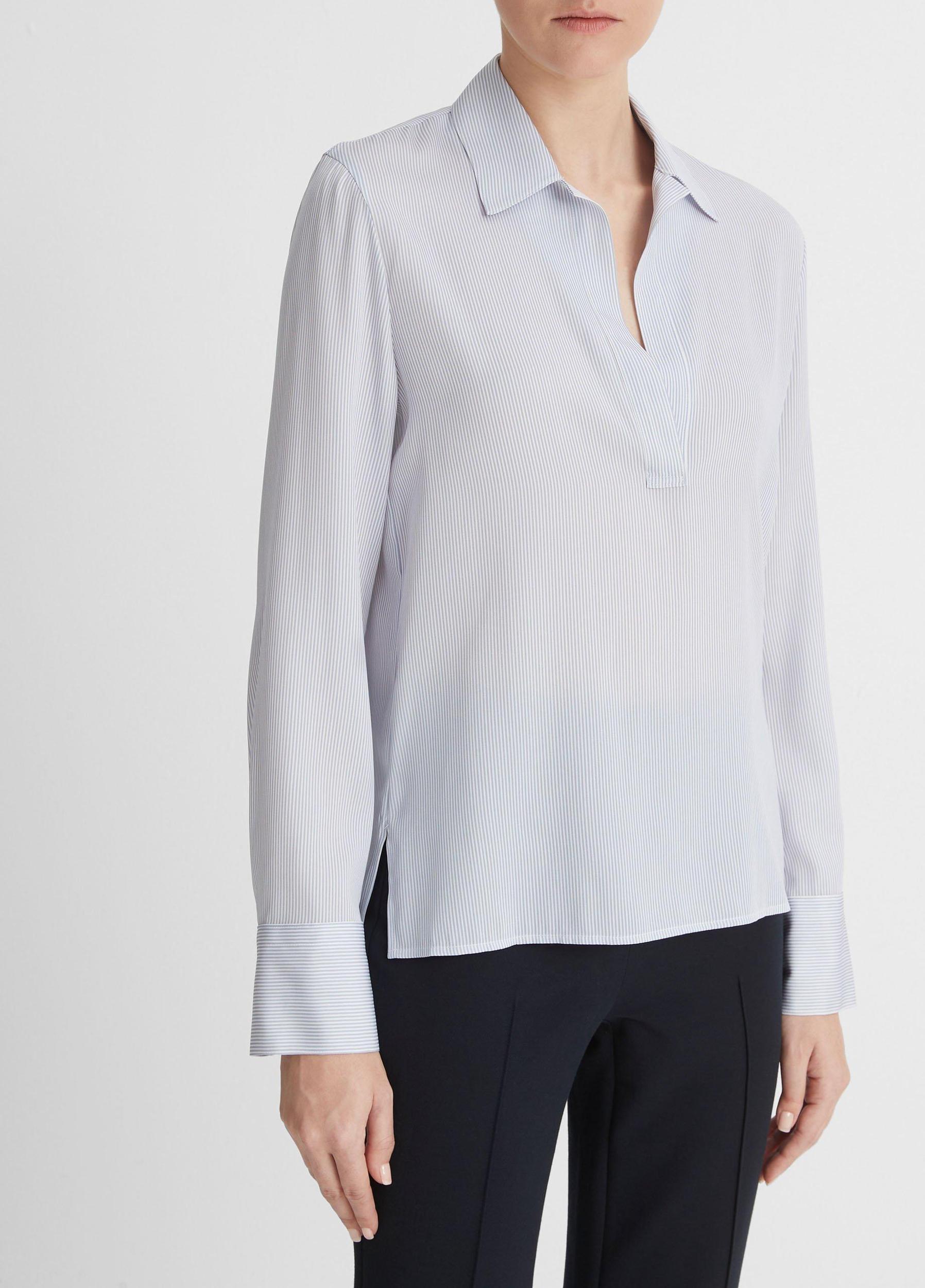 Micro-Stripe Stretch-Silk Pullover Blouse Product Image