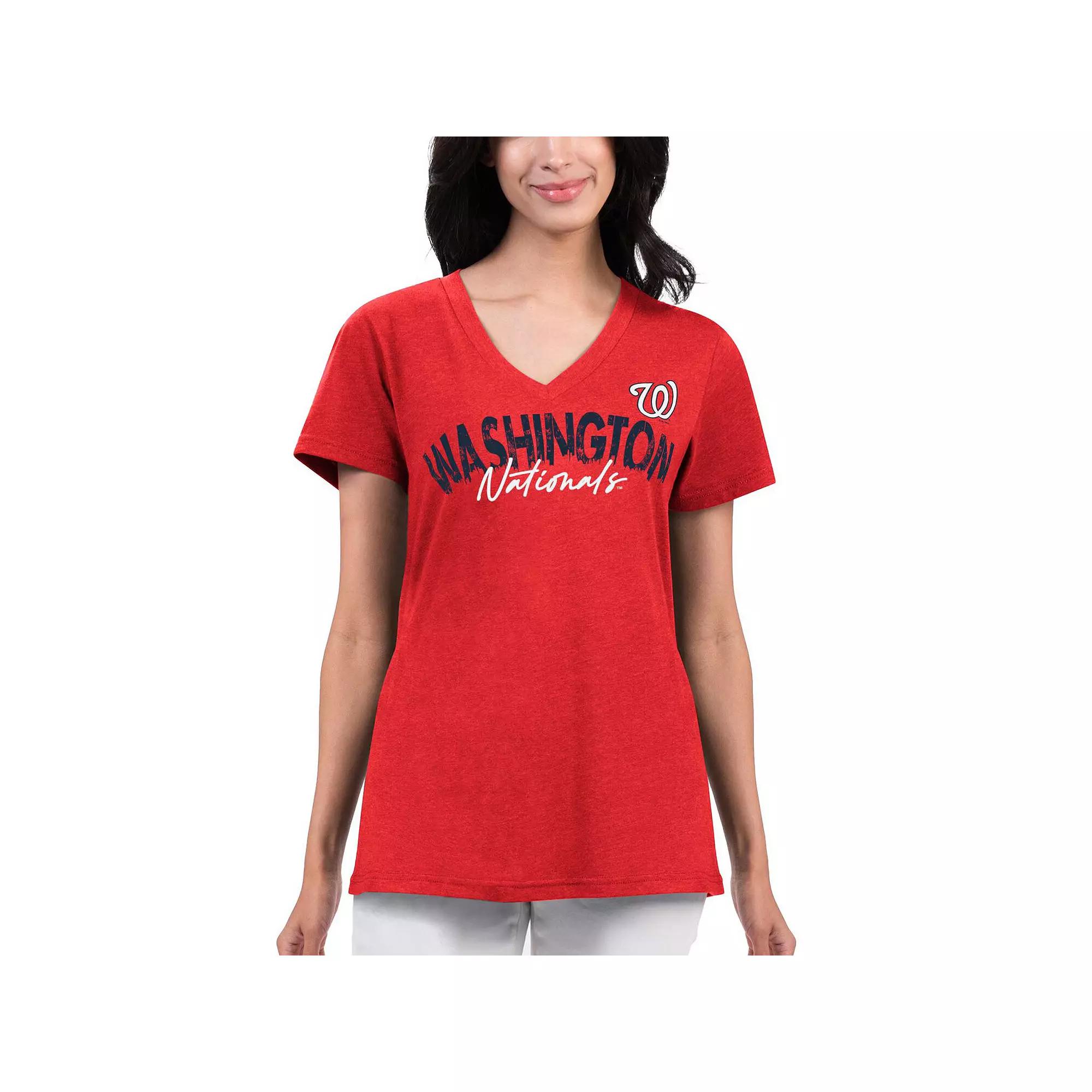 Women's G-III 4Her by Carl Banks Red Washington Nationals Key Move V-Neck T-Shirt,  Product Image