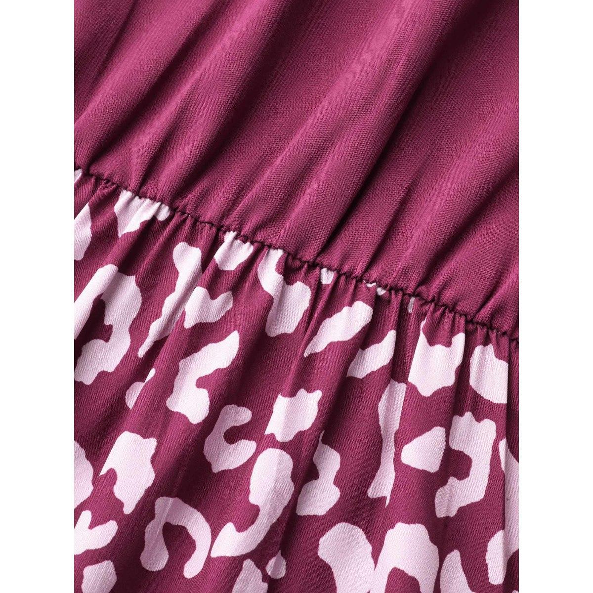 Plus Size Square Neck Contrast Boho Print Midi Dress Deeppurplered Women Elegant Patchwork Square Neck Elbow-length sleeve Curvy BloomChic 22-24/3X Product Image