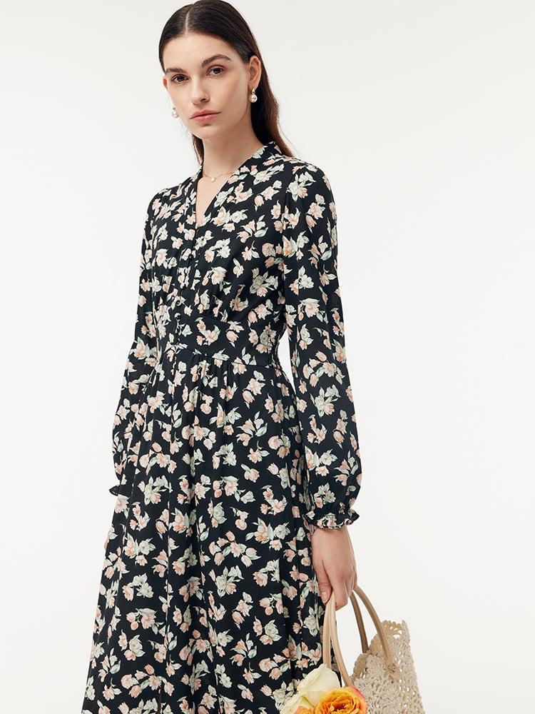 100% Cotton Floral Print Stretch Gathered Waist Women Maxi Dress Product Image