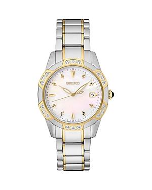 Seiko Two Tone Mother-of-Pearl Dial Bracelet Watch - SKK728, Women's, Size: Medium, M Of White Product Image
