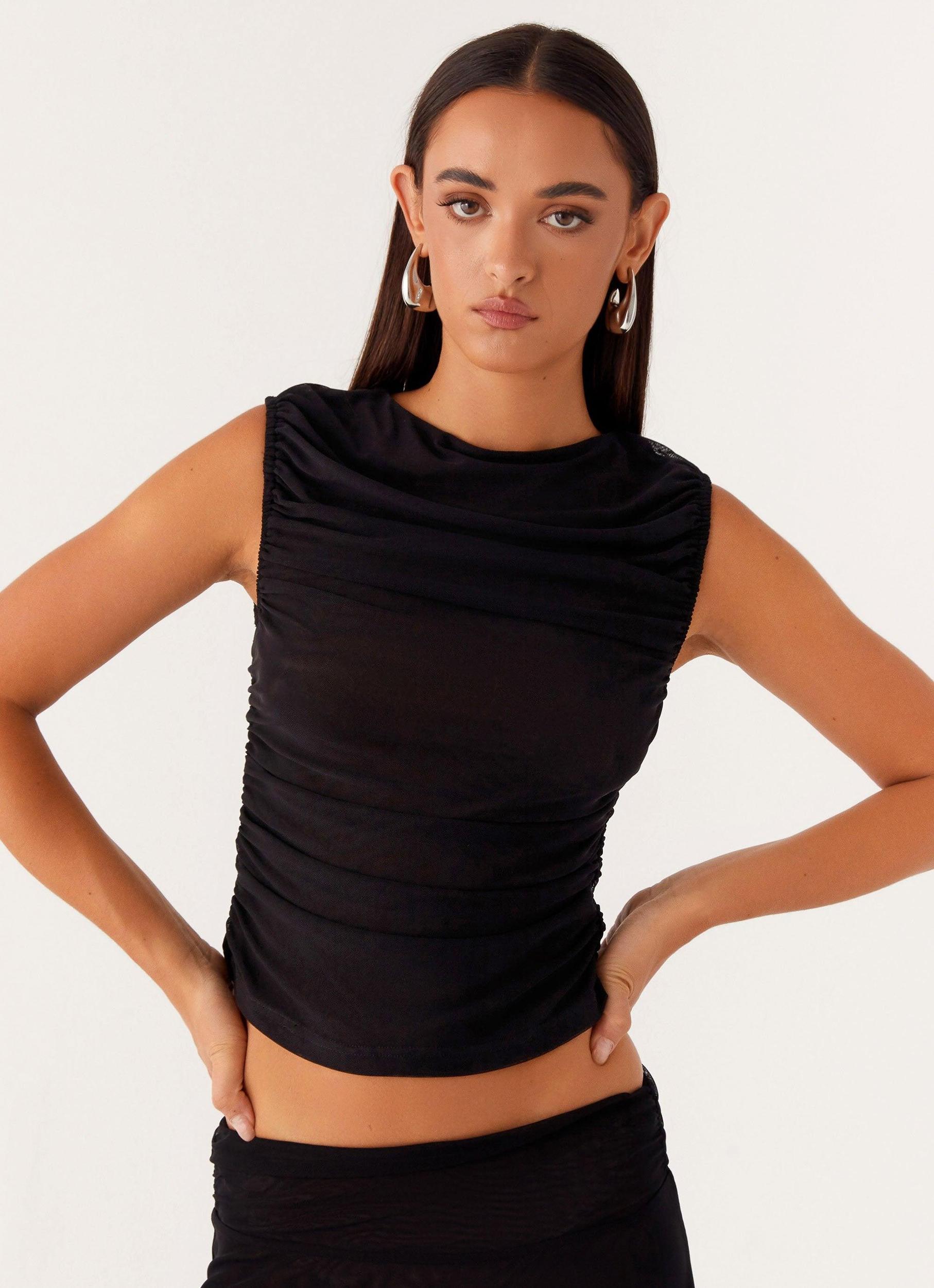In The Atmosphere Mesh Top - Black Product Image