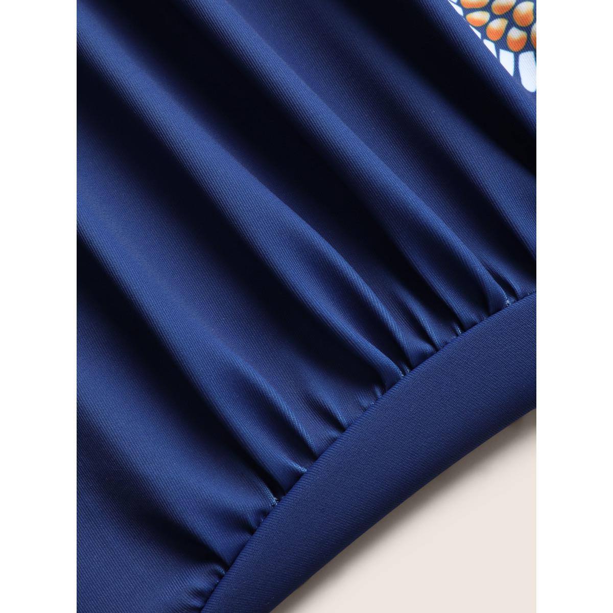 Plus Size U Neck Bandana Contrast Webbing One Piece Swimsuit Women's Swimwear Mediumblue Beach Woven ribbon&lace trim Curve Bathing Suits High stretch One Pieces BloomChic 30/6X Product Image