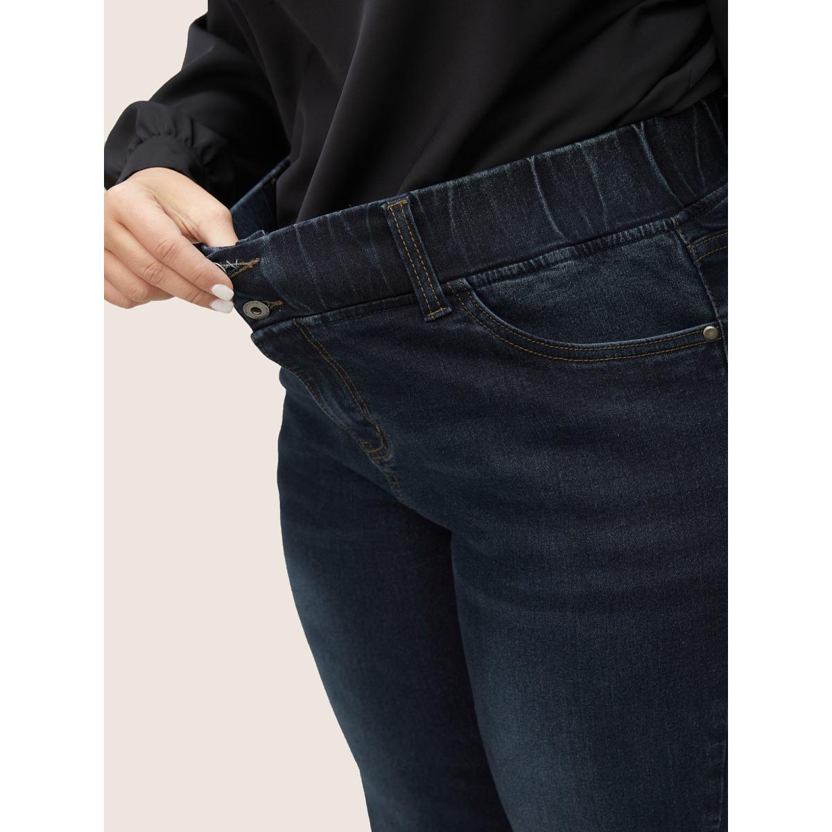 Plus Size Bootcut Elastic Waist Button Down Jeans Women Indigo Casual Plain Plain High stretch Pocket Jeans BloomChic 14/1X Product Image
