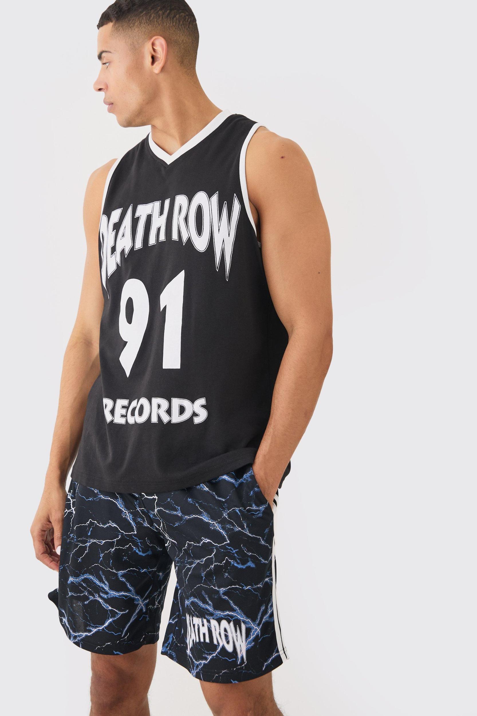 Oversized Death Row License Mesh Undershirt And Short Set | boohooMAN USA Product Image