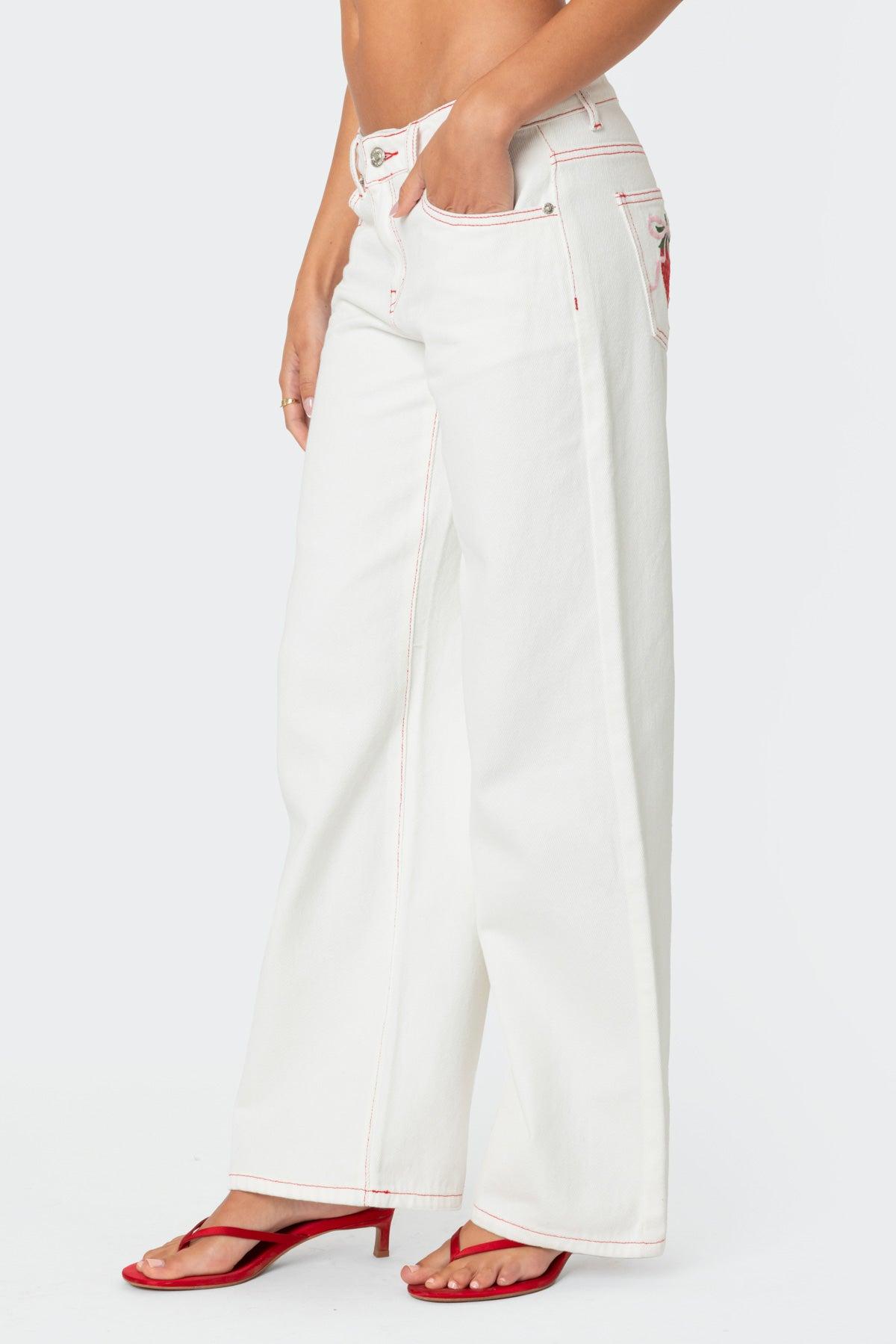 Strawberry Bow Pocket Jeans Product Image