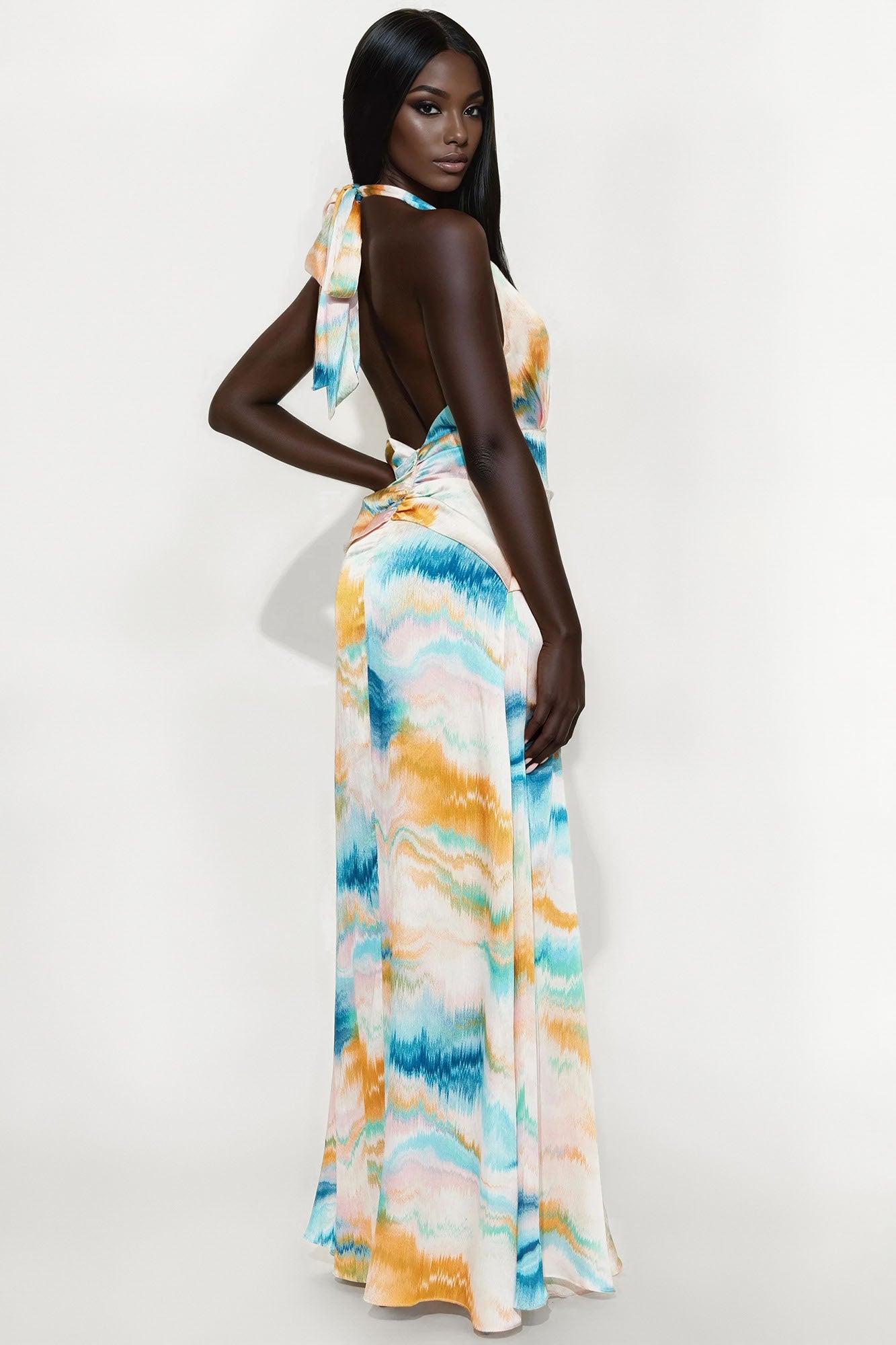 Goddess Energy Satin Maxi Dress - Multi Color Female Product Image