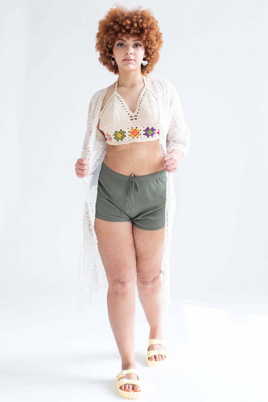 Crochet Flower Detail Tie Top Product Image