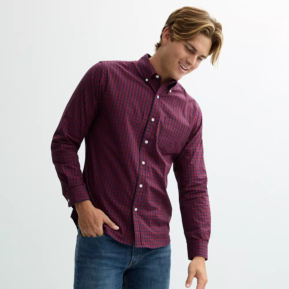 Men's Sonoma Goods For Life® Long Sleeve Perfect Length Button-Down Shirt, Size: Medium, Blue Gingham Product Image