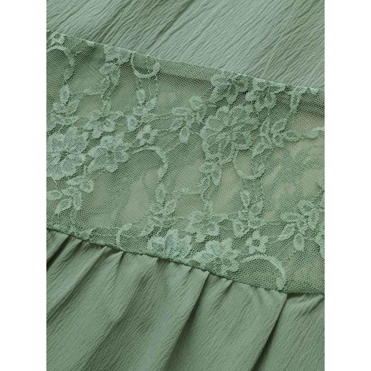 Plus Size Sage Solid Crochet Lace Mesh Ties Jumpsuit Women Resort Short sleeve V-neck Vacation Loose Jumpsuits BloomChic 14-16/1X Product Image