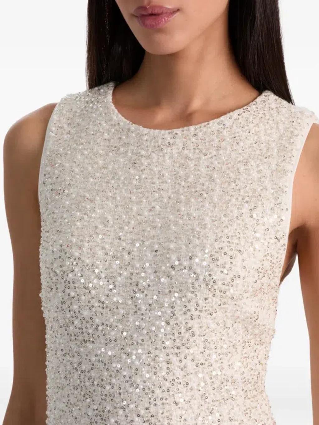 ALICE AND OLIVIA Cade Embellished Sleeveless Shift Dress In White Product Image